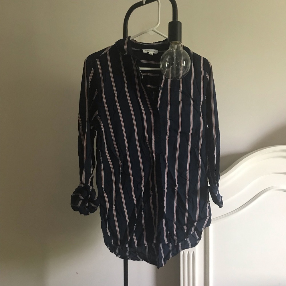 Navy Pin Striped Button Down